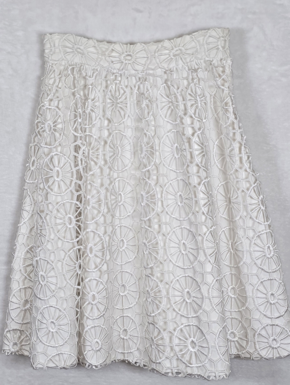 Tibi New York White Guipure Lace Medallion Crochet Cotton A-line Skirt Sz.0 - Picture 3 of 14